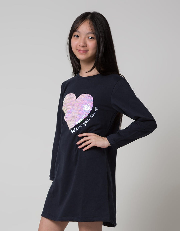 Aero Long Sleeve Midi Dress Sequin Heart