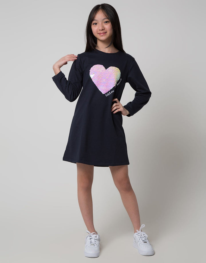 Aero Long Sleeve Midi Dress Sequin Heart