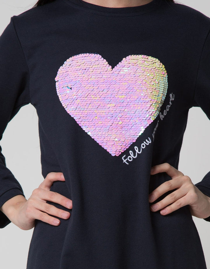 Aero Long Sleeve Midi Dress Sequin Heart