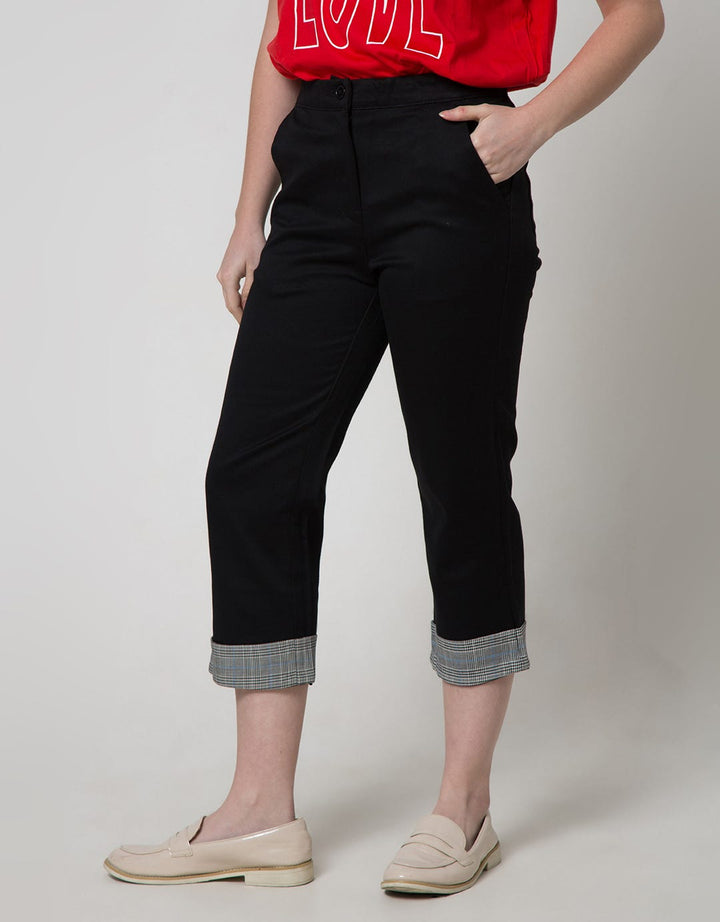 Details Rolled Houndstooth Celana Panjang Wanita
