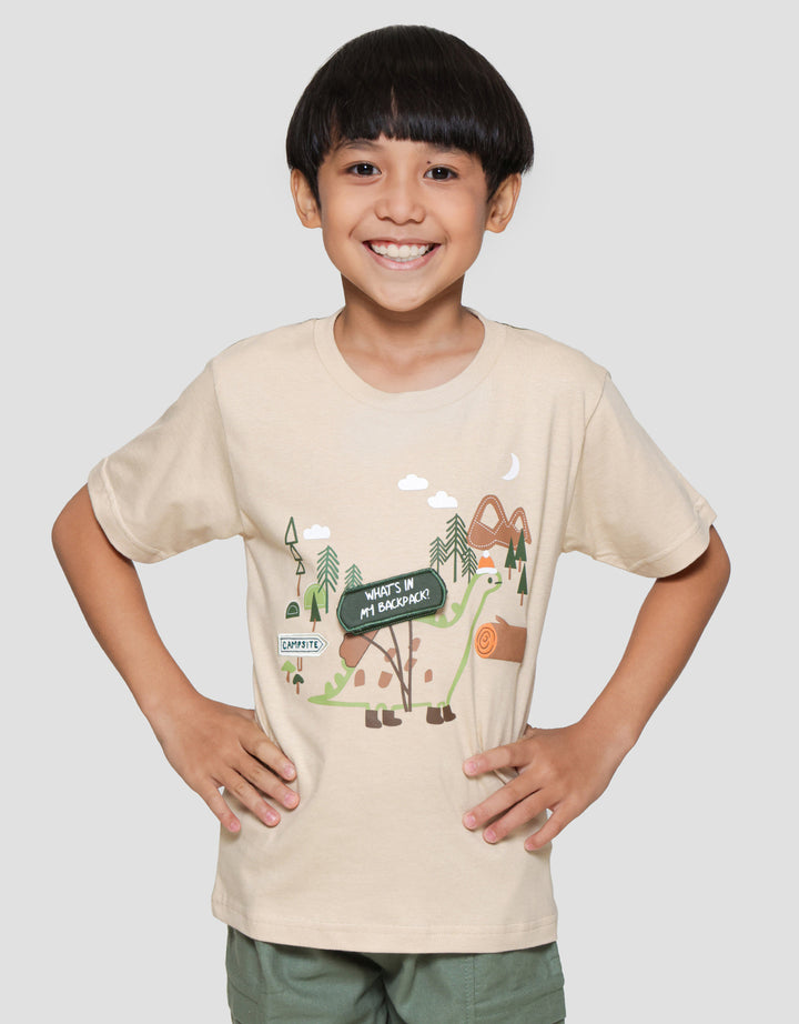 Little M Aplikasi Campsite Kaos Lengan Pendek Anak Laki-laki