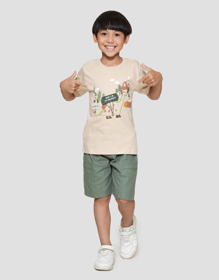 Little M Aplikasi Campsite Kaos Lengan Pendek Anak Laki-laki