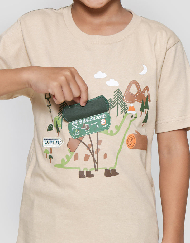 Little M Aplikasi Campsite Kaos Lengan Pendek Anak Laki-laki