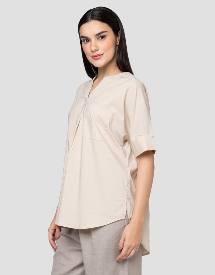 Cardinal Femme Lengan Pendek V-Neck Blouse Wanita