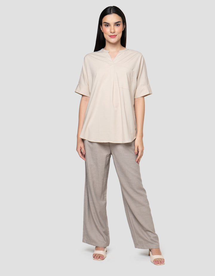 Cardinal Femme Lengan Pendek V-Neck Blouse Wanita
