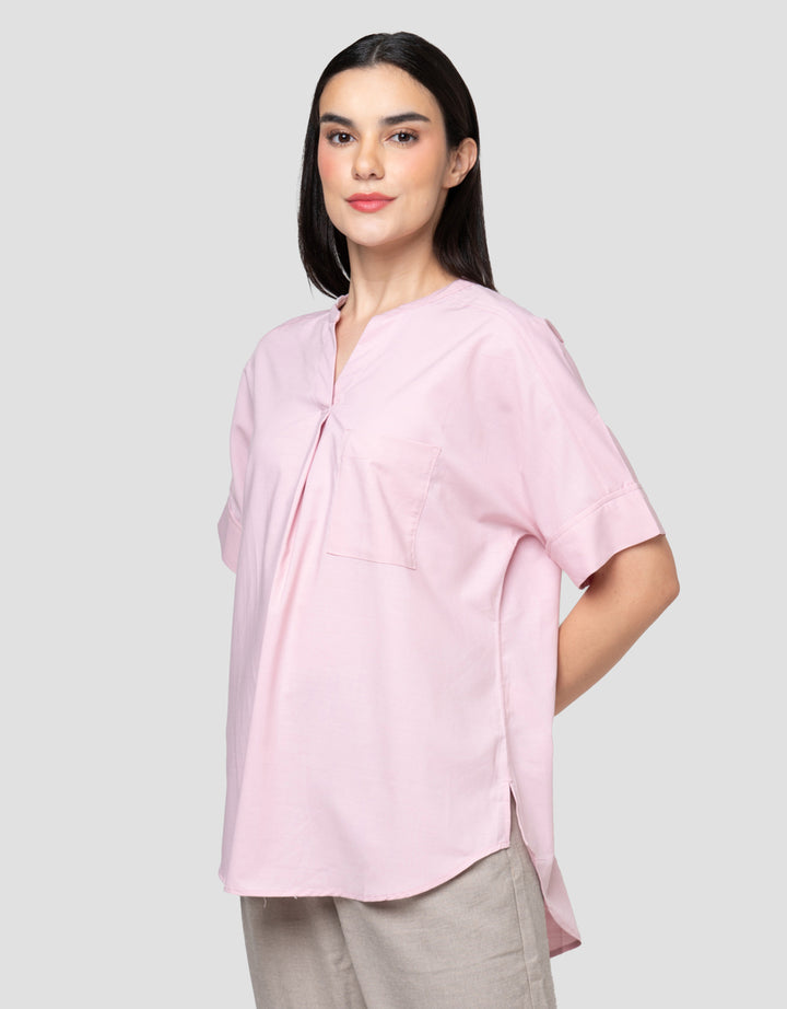 Cardinal Femme Lengan Pendek V-Neck Blouse Wanita