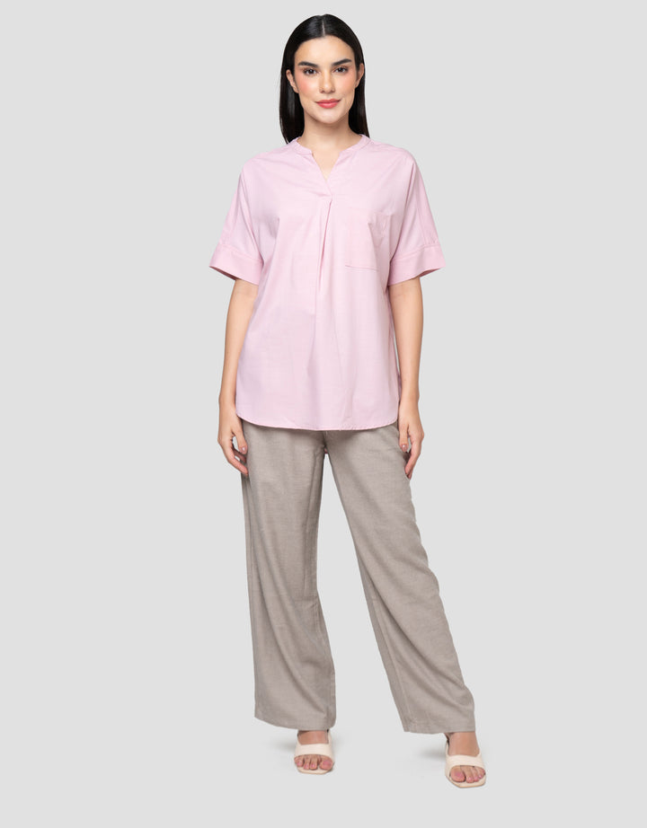 Cardinal Femme Lengan Pendek V-Neck Blouse Wanita