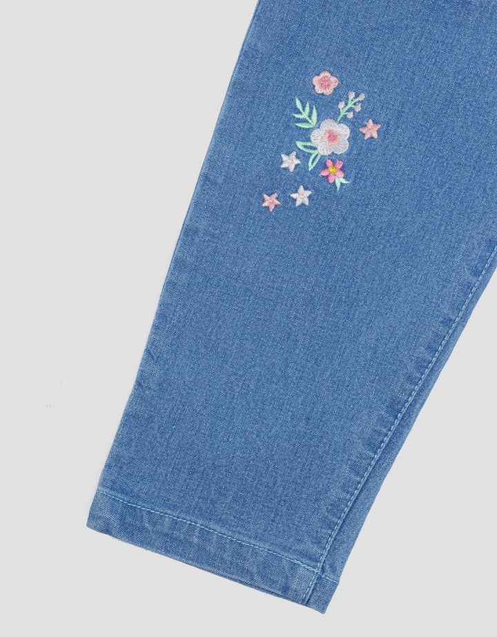 Pipiniko Denim Girls Bordir 2 Bunga Celana Panjang Anak Perempuan