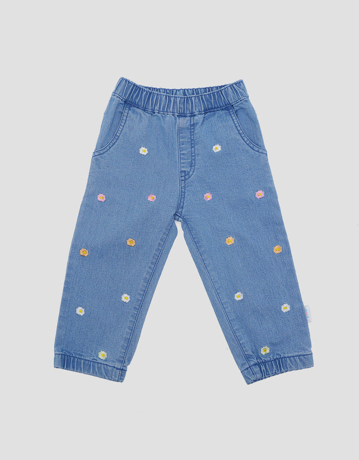 Pipiniko Bunga Bulat Celana Panjang Denim Anak Perempuan