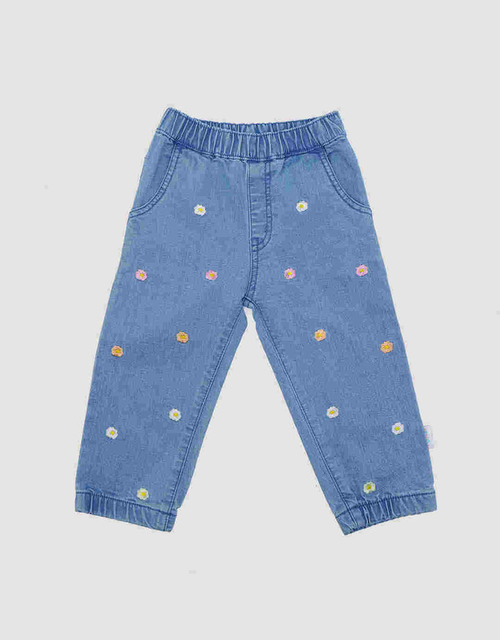 Pipiniko Round Flower Girls Denim Long Pants