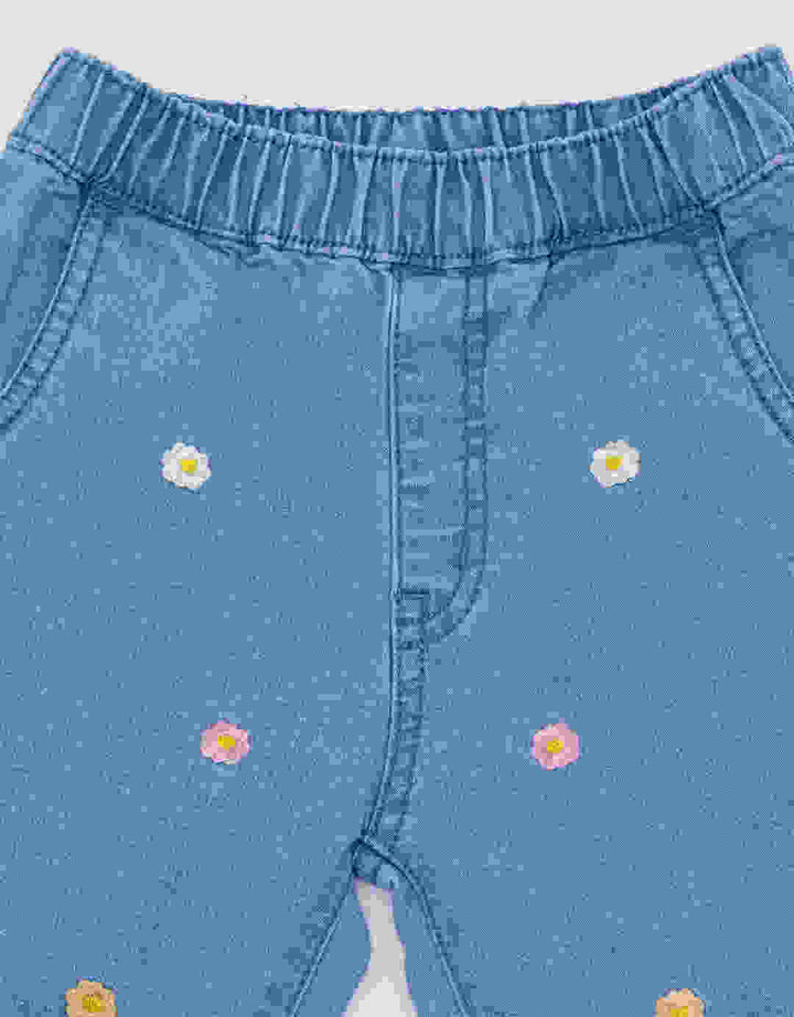 Pipiniko Round Flower Girls Denim Long Pants