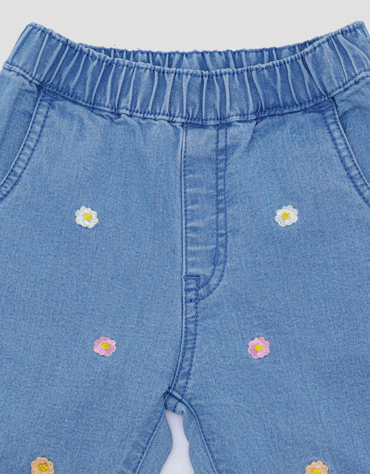 Pipiniko Bunga Bulat Celana Panjang Denim Anak Perempuan
