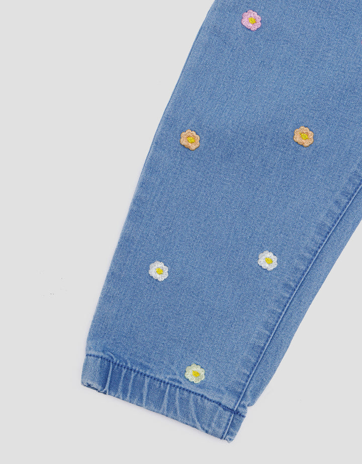 Pipiniko Bunga Bulat Celana Panjang Denim Anak Perempuan