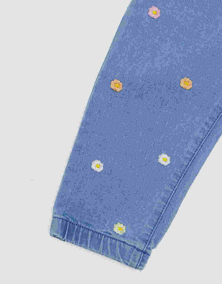 Pipiniko Round Flower Girls Denim Long Pants