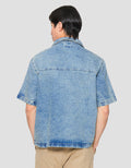 Nevada Woven Top Light Denim Boxy Kemeja Pria