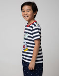 Little M Short Sleeve T-Shirt Stripe Racing Embroidery Application