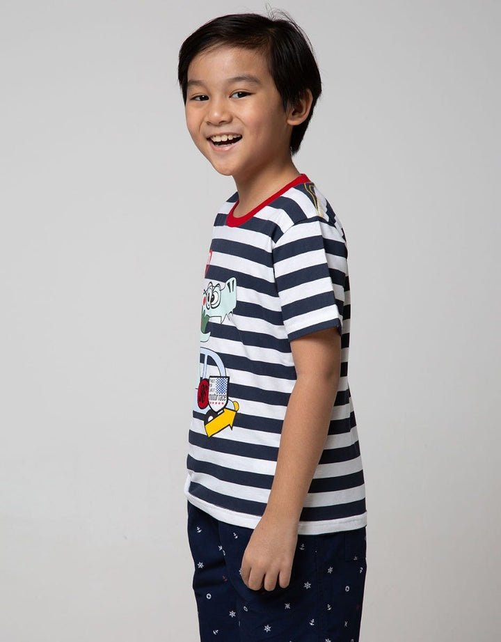 Little M Short Sleeve T-Shirt Stripe Racing Embroidery Application