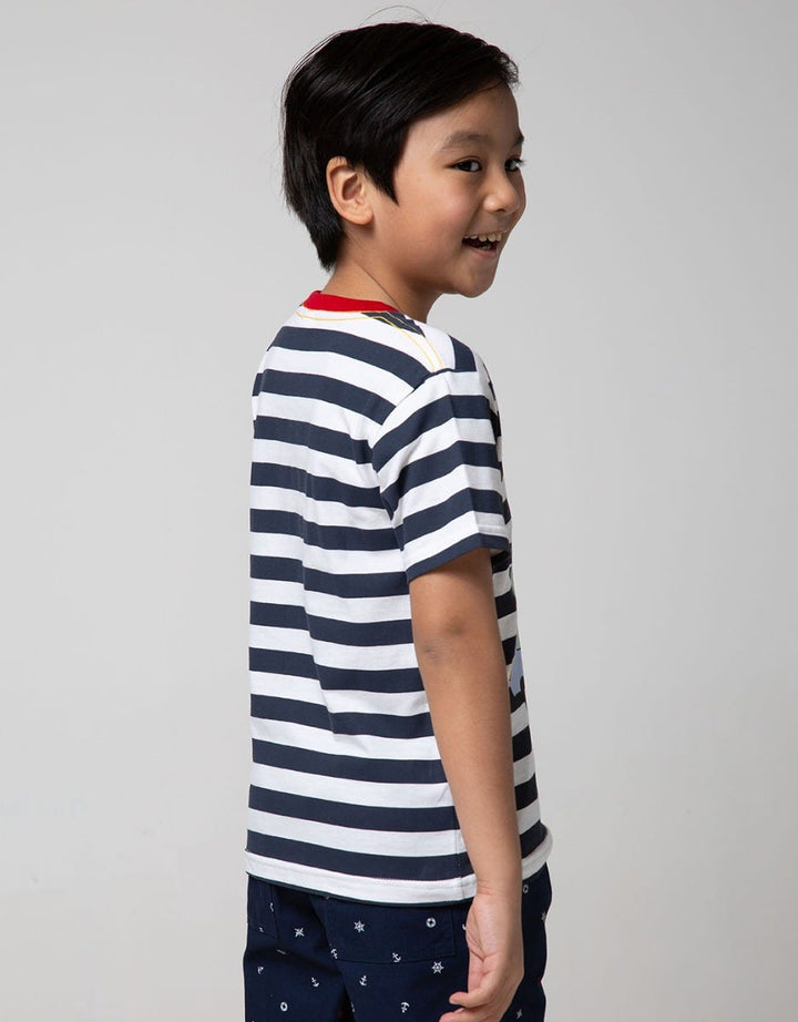 Little M Short Sleeve T-Shirt Stripe Racing Embroidery Application