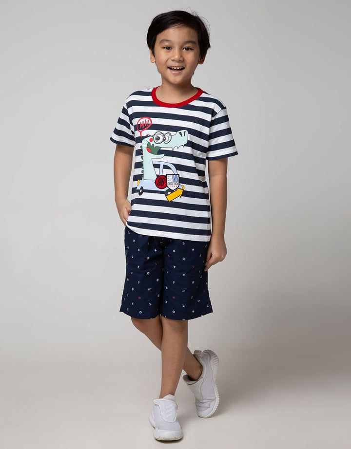 Little M Short Sleeve T-Shirt Stripe Racing Embroidery Application