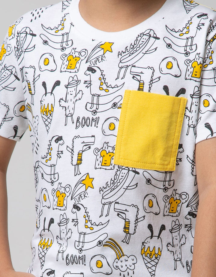 Little M Short Sleeve Tshirt Fullprint Dino Ice Cream Pouch