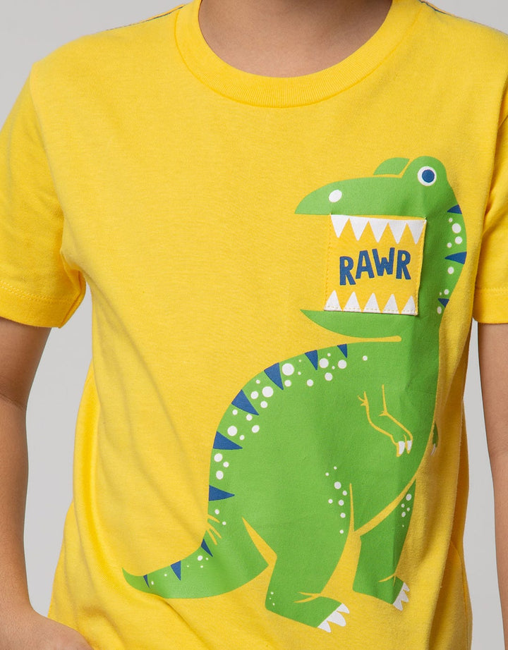 Little M Short Sleeve T-Shirt Dino Sablon Kantong