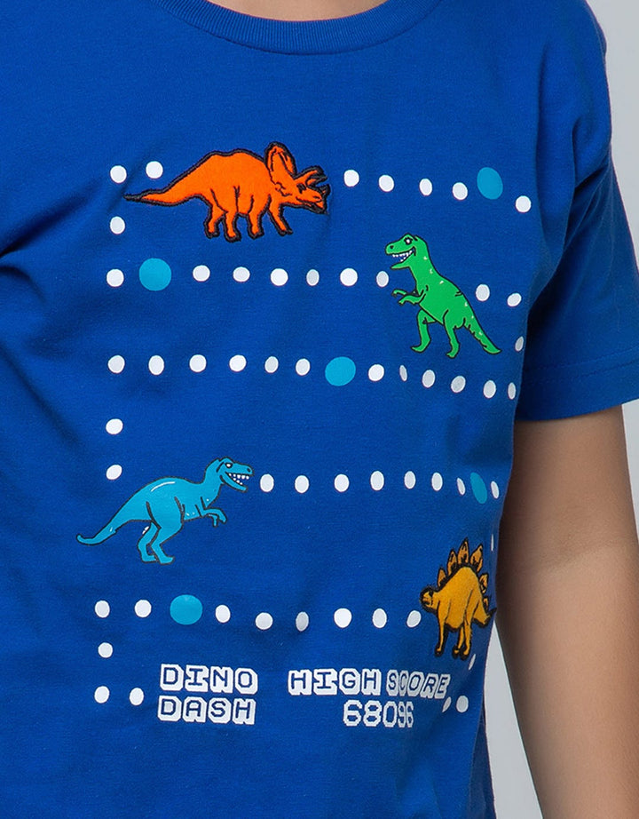 Little M Short Sleeve T-Shirt Dino Score Laken Embroidery