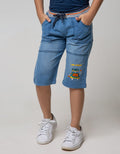 Little M Denim Short Robot Rib Embroidery