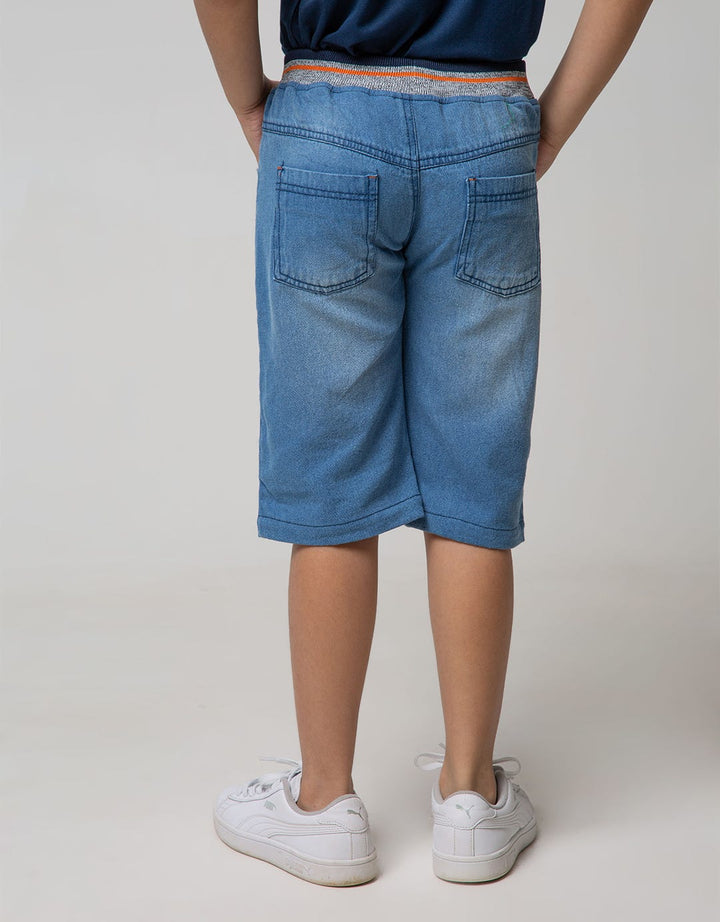 Little M Denim Short Robot Rib Embroidery