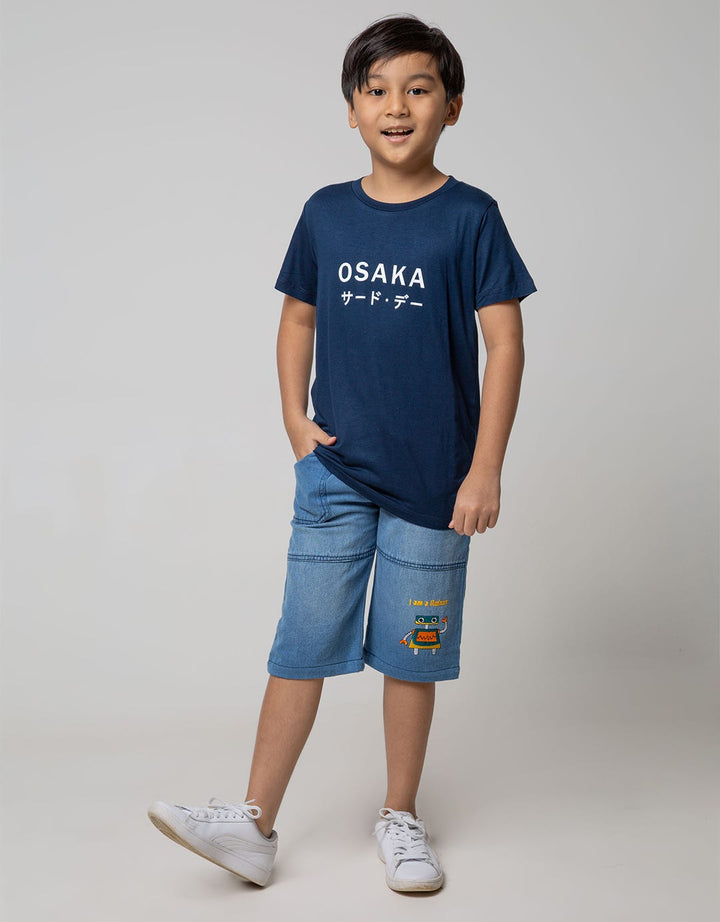 Little M Denim Short Robot Rib Embroidery