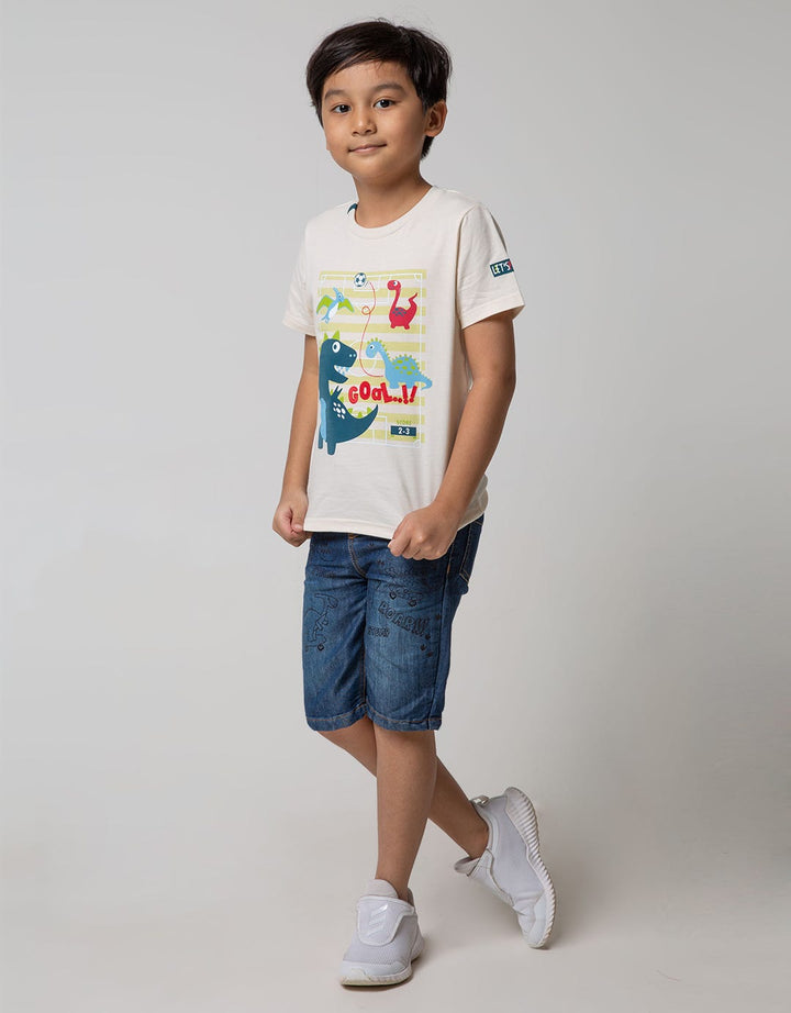 Little M Denim Short Print Dino Non Stretch Karet
