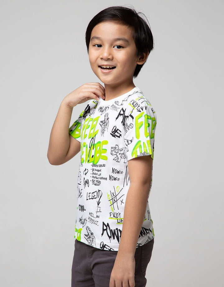 Little M Short Sleeve T-Shirt Fullprint Graffiti Dino Feel The Vibes