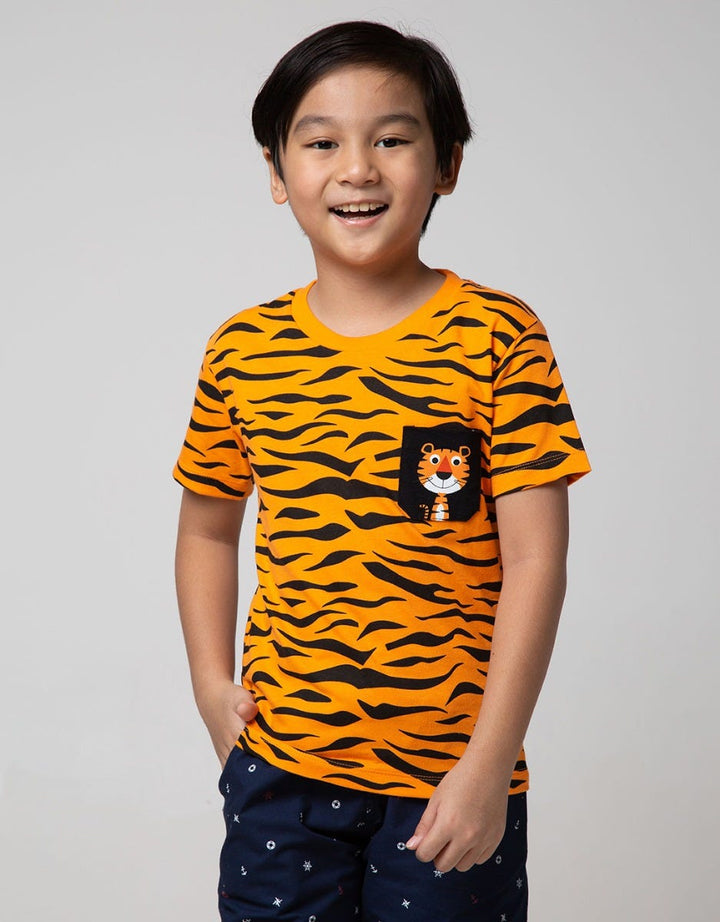 Little M Short Sleeve T-Shirt Fullprint Loreng Tiger Kantong