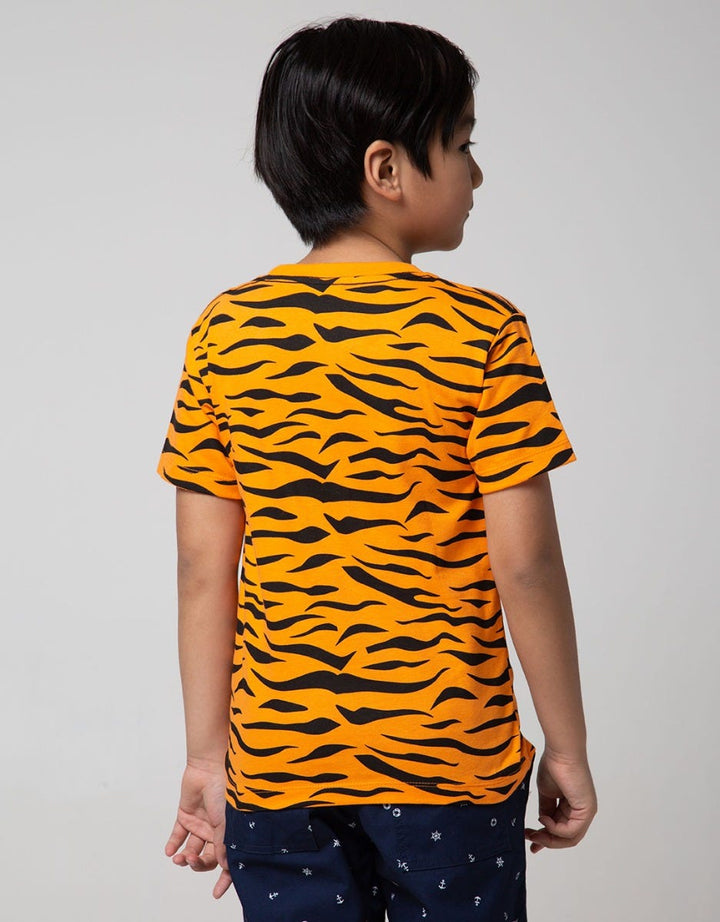 Little M Short Sleeve T-Shirt Fullprint Loreng Tiger Kantong