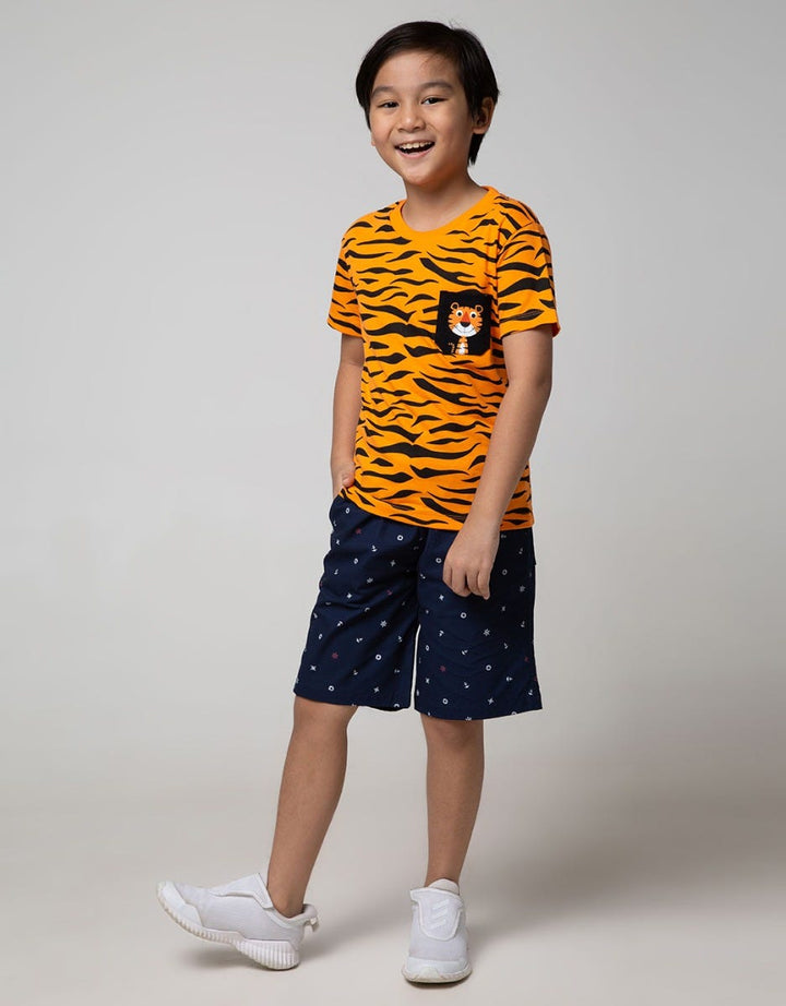 Little M Short Sleeve T-Shirt Fullprint Loreng Tiger Kantong