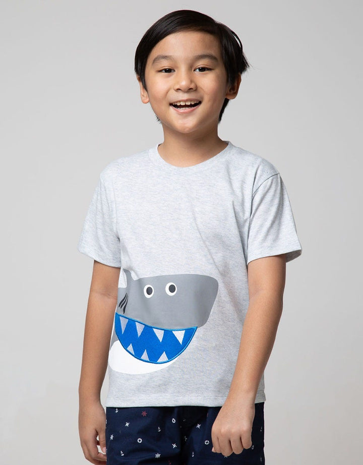 Little M Short Sleeve T-Shirt Shark Aplikasi Laken Bordir
