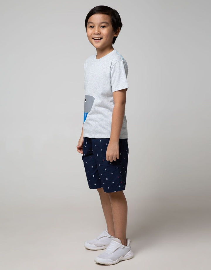 Little M Short Sleeve T-Shirt Shark Aplikasi Laken Bordir