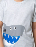 Little M Short Sleeve T-Shirt Shark Aplikasi Laken Bordir