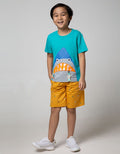 Little M Short Sleeve T-Shirt Shark Fish Hanging Embroidery Application