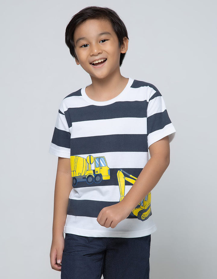 Little M Short Sleeve T-Shirt Stripe Truck Excavator