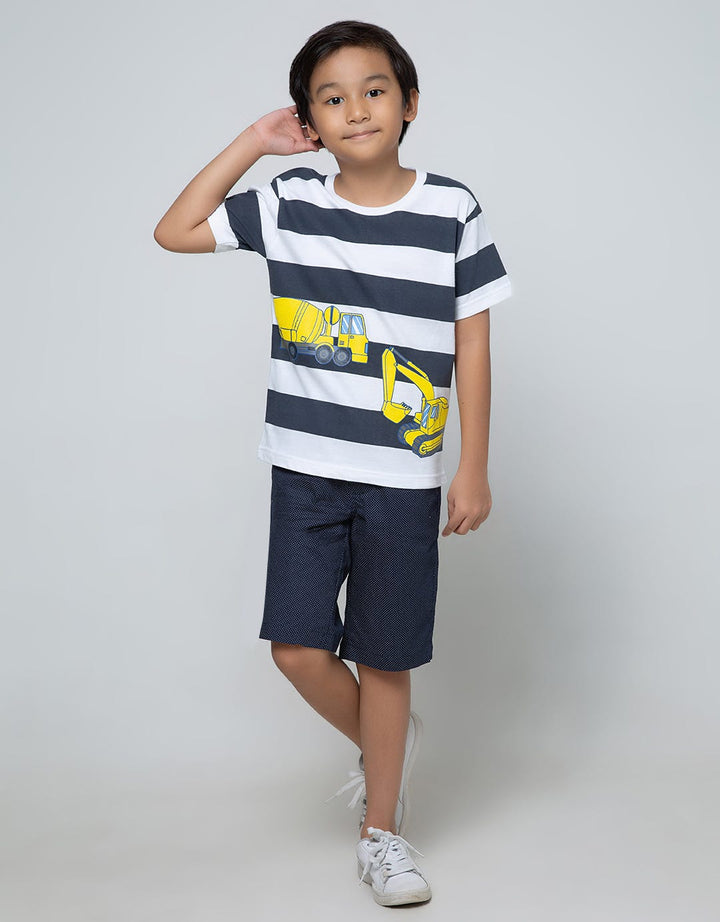 Little M Short Sleeve T-Shirt Stripe Truck Excavator