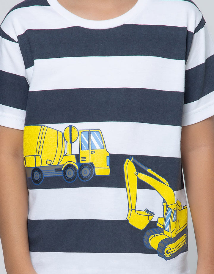 Little M Short Sleeve T-Shirt Stripe Truck Excavator