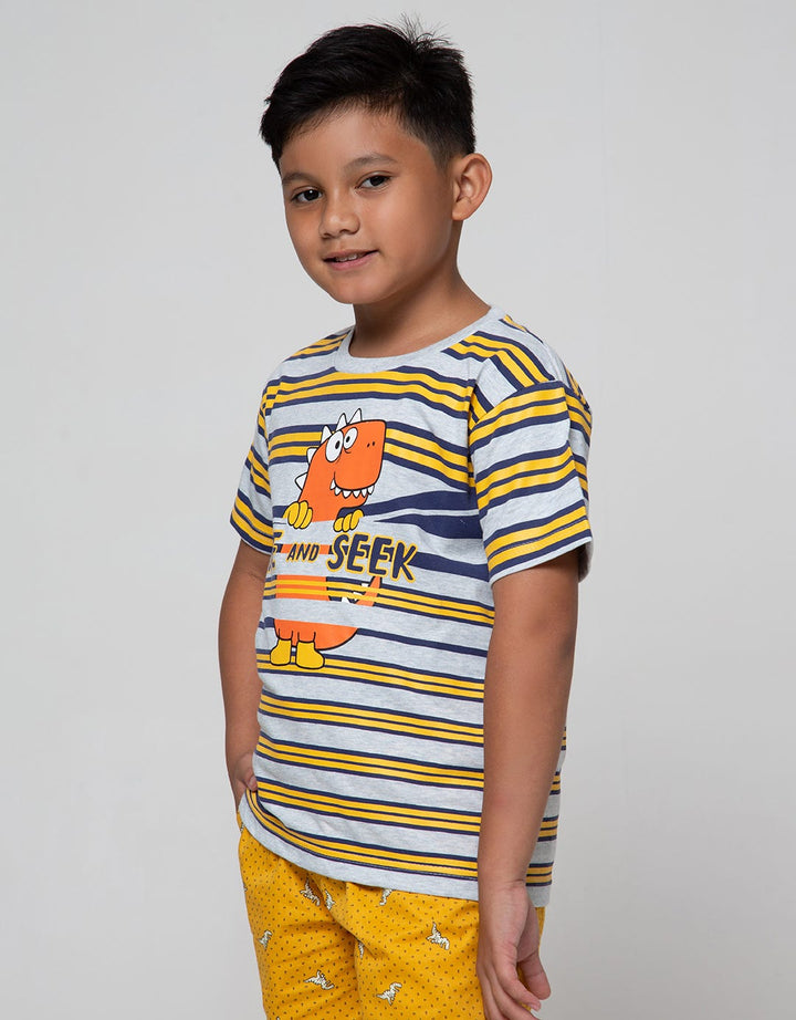 Little M Short Sleeve T-Shirt Stripe Dino Hide And Seek