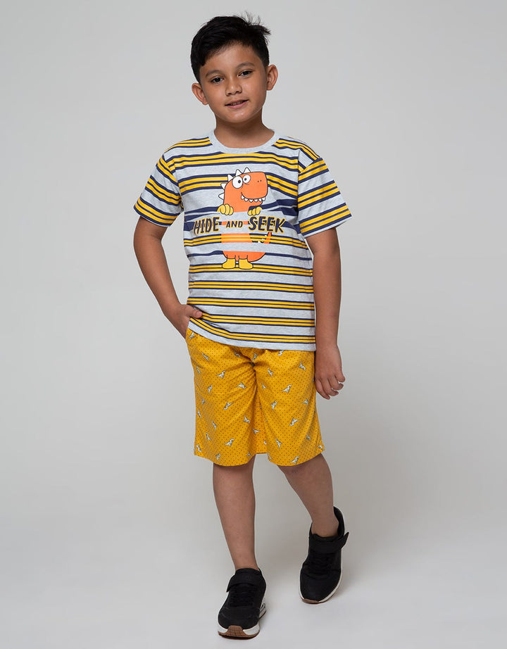 Little M Short Sleeve T-Shirt Stripe Dino Hide And Seek