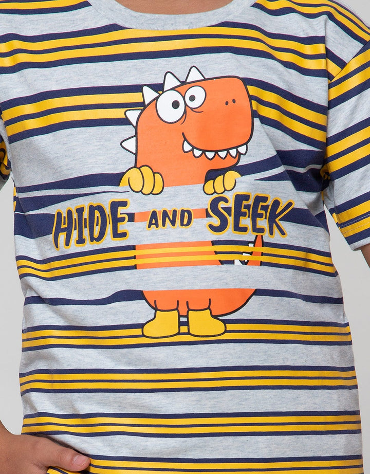 Little M Short Sleeve T-Shirt Stripe Dino Hide And Seek