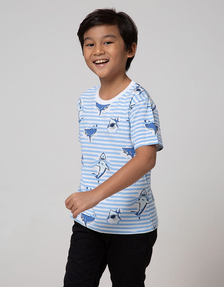Little M Short Sleeve T-Shirt Fullprint Stripe Shark