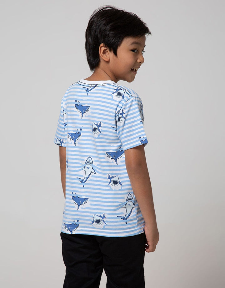 Little M Short Sleeve T-Shirt Fullprint Stripe Shark
