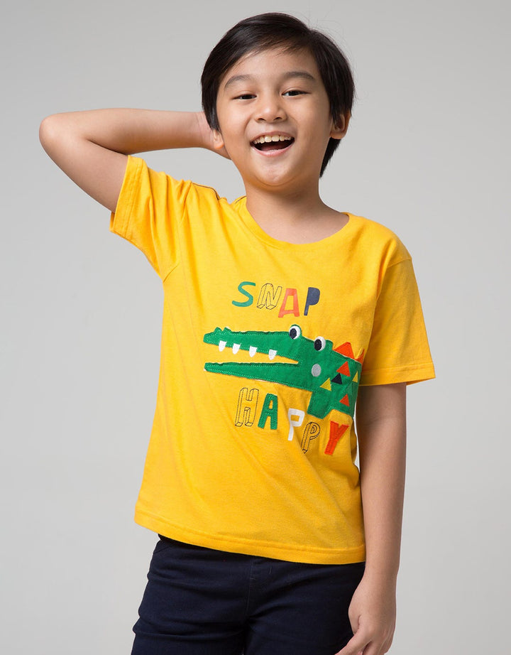 Little M Short Sleeve T-Shirt Croco Snap Happy Embroidery Application