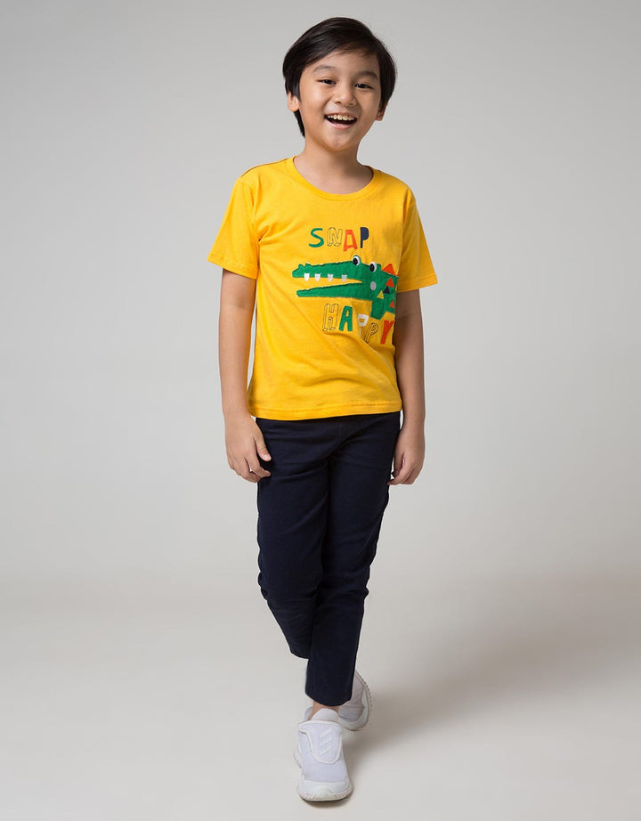 Little M Short Sleeve T-Shirt Croco Snap Happy Embroidery Application
