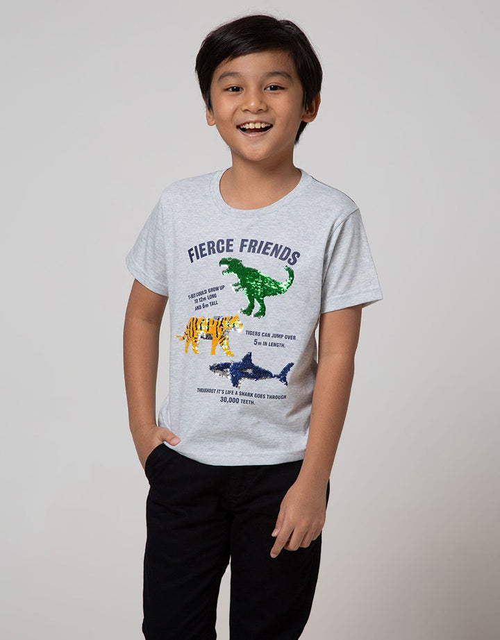 Little M Short Sleeve T-Shirt Sequin Dino Fierce Friends