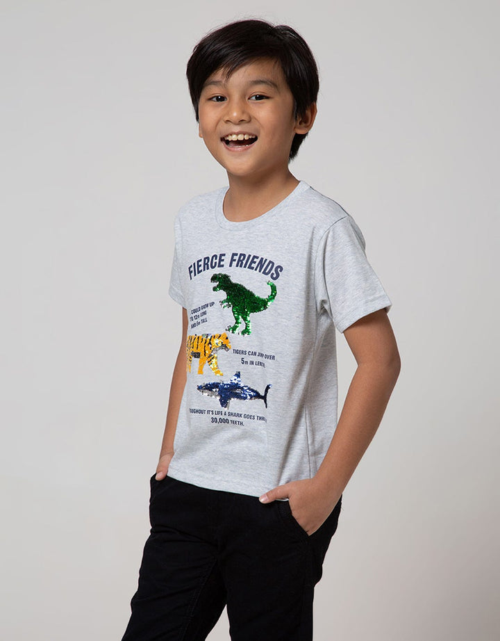 Little M Short Sleeve T-Shirt Sequin Dino Fierce Friends